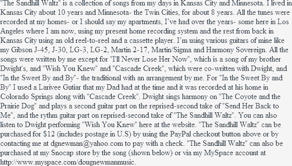 Doug Newman The Sandhill Waltz, Songs from Minnesota Minneapolis St. Paul Kansas City Topeka Acoustic Guitar