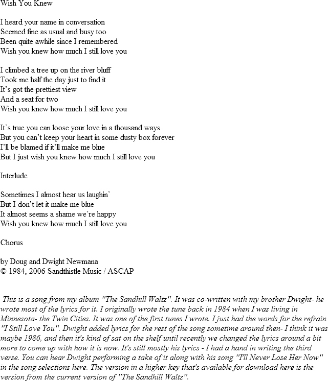 Wish You Knew - Doug Newman The Sandhill Waltz